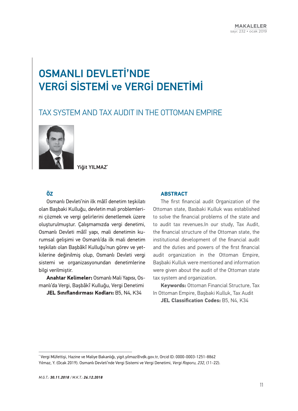 OSMANLI DEVLETİ'nde VERGİ SİSTEMİ Ve VERGİ DENETİMİ