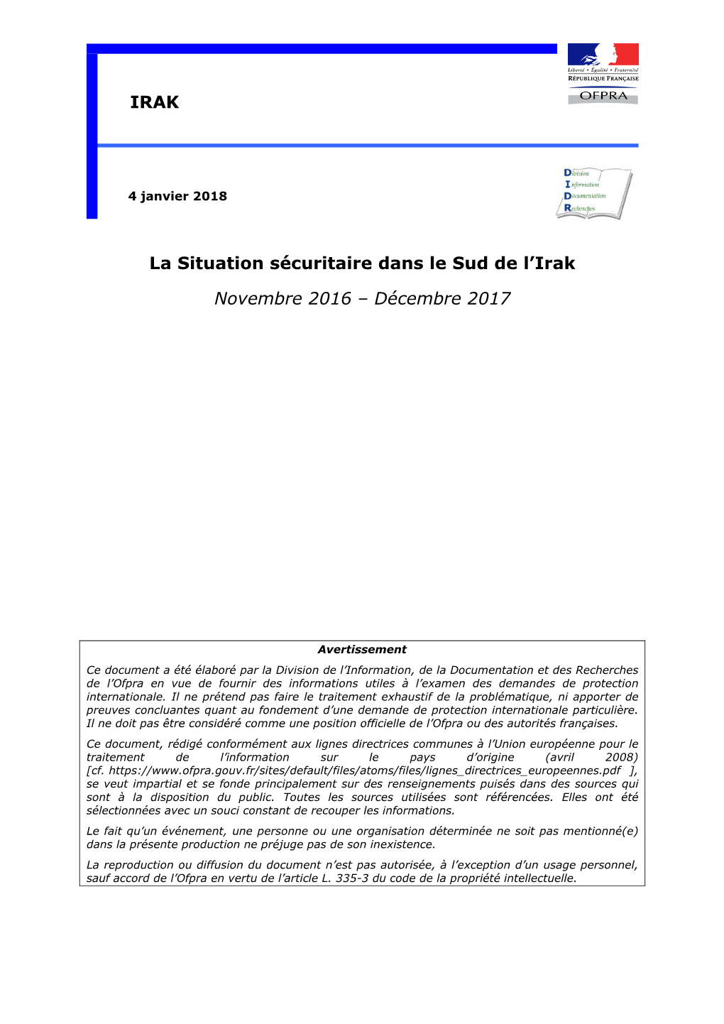 La Situation Sécuritaire Dans Le Sud De L'irak Novembre 2016