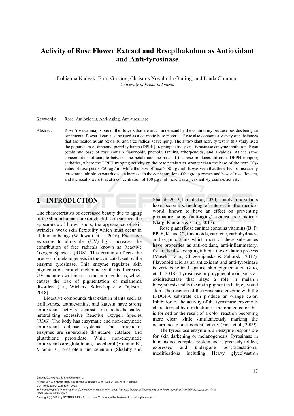 Activity of Rose Flower Extract and Resepthakulum As Antioxidant and Anti-Tyrosinase