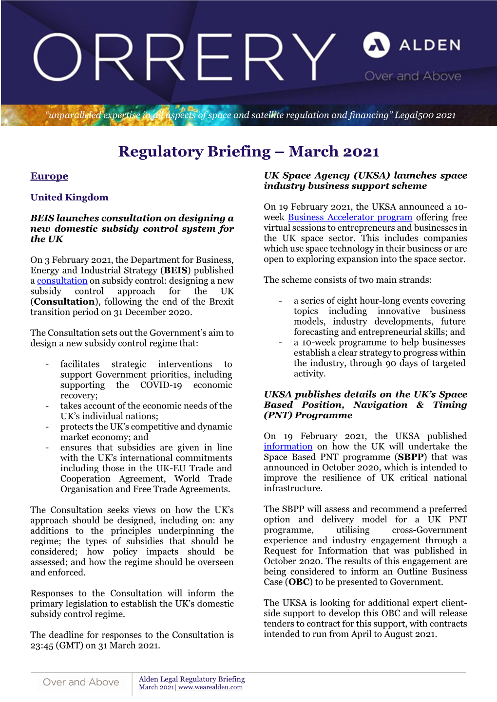 Regulatory Briefing – March 2021