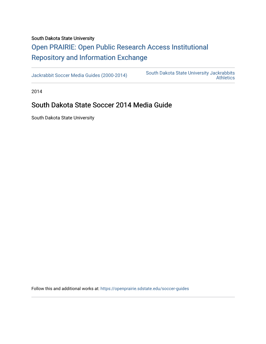 South Dakota State Soccer 2014 Media Guide