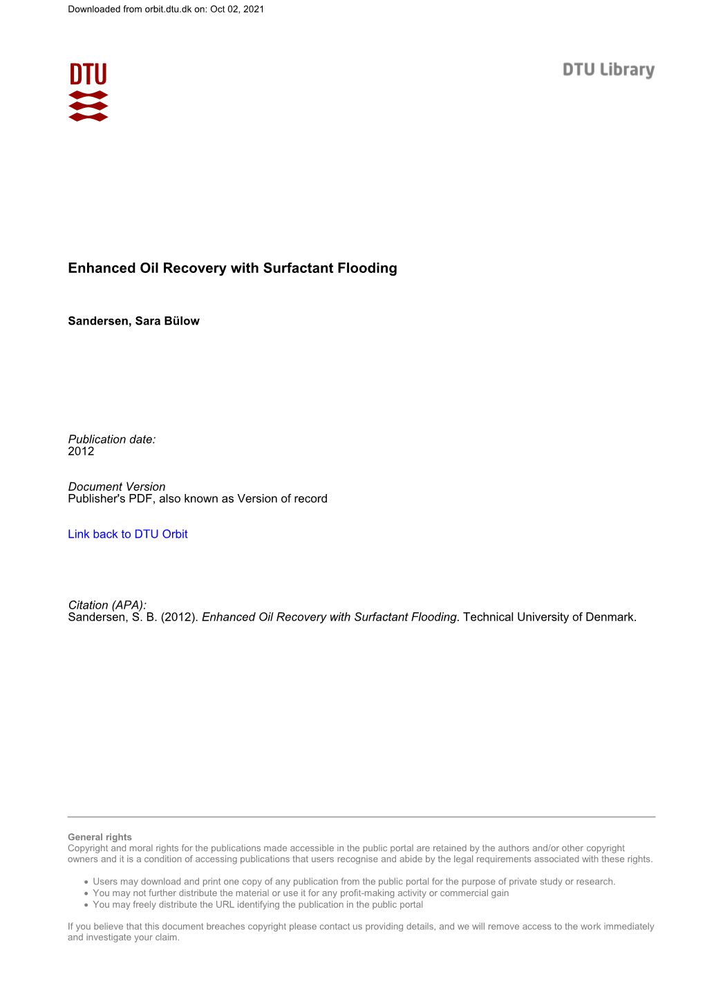 Enhanced Oil Recovery with Surfactant Flooding