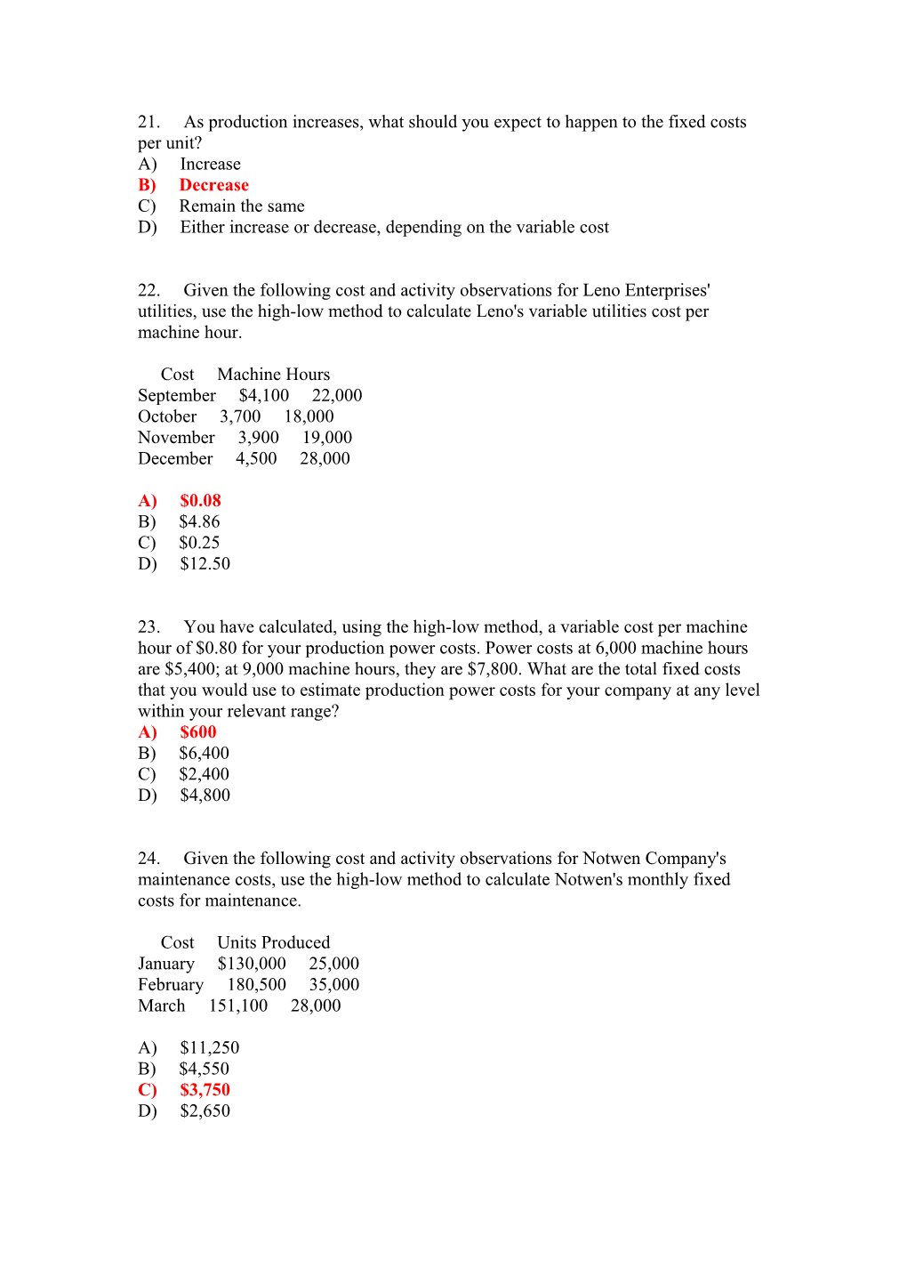 21.As Production Increases, What Should You Expect to Happen to the Fixed Costs Per Unit?