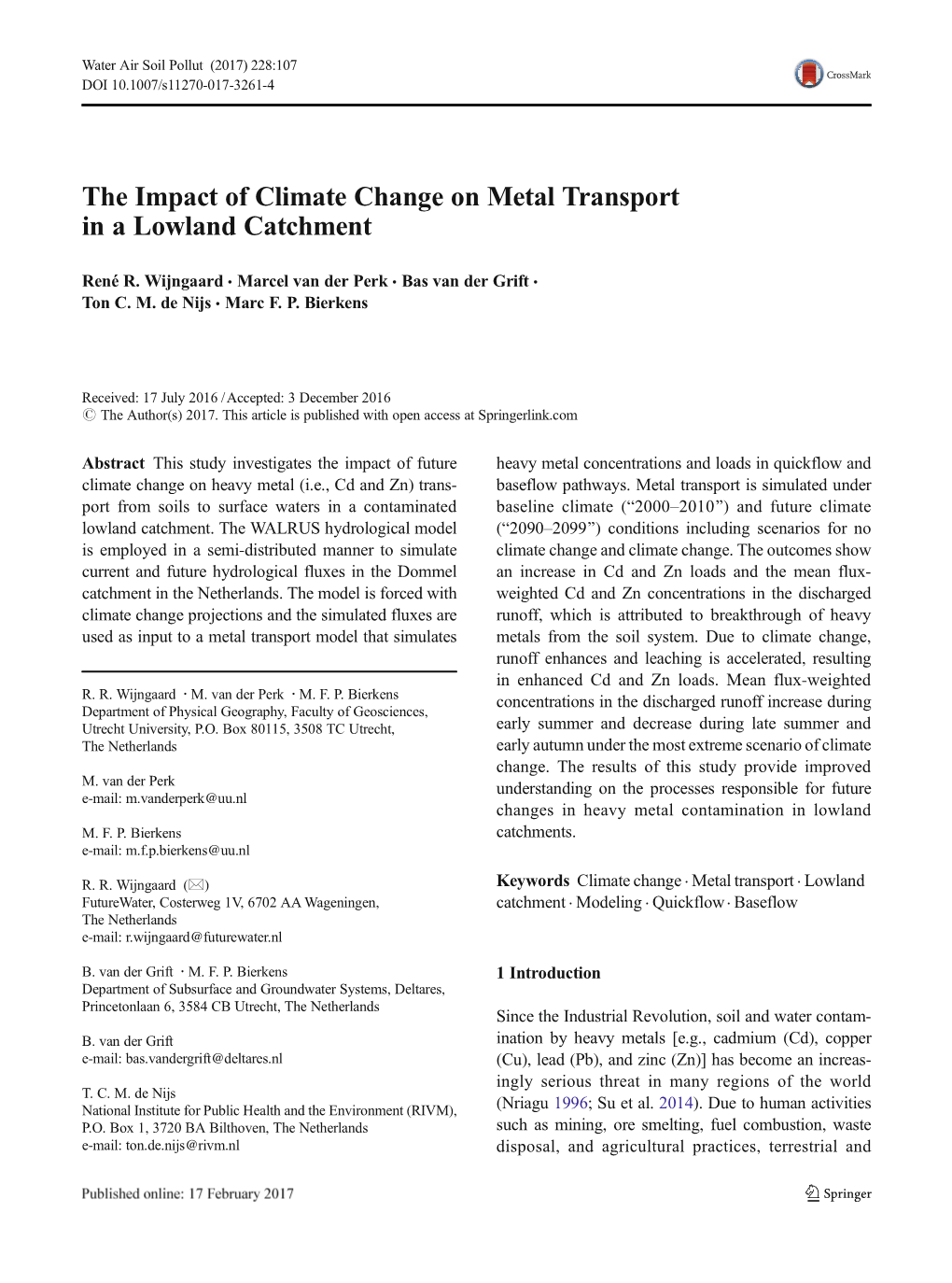 The Impact of Climate Change on Metal Transport in a Lowland Catchment