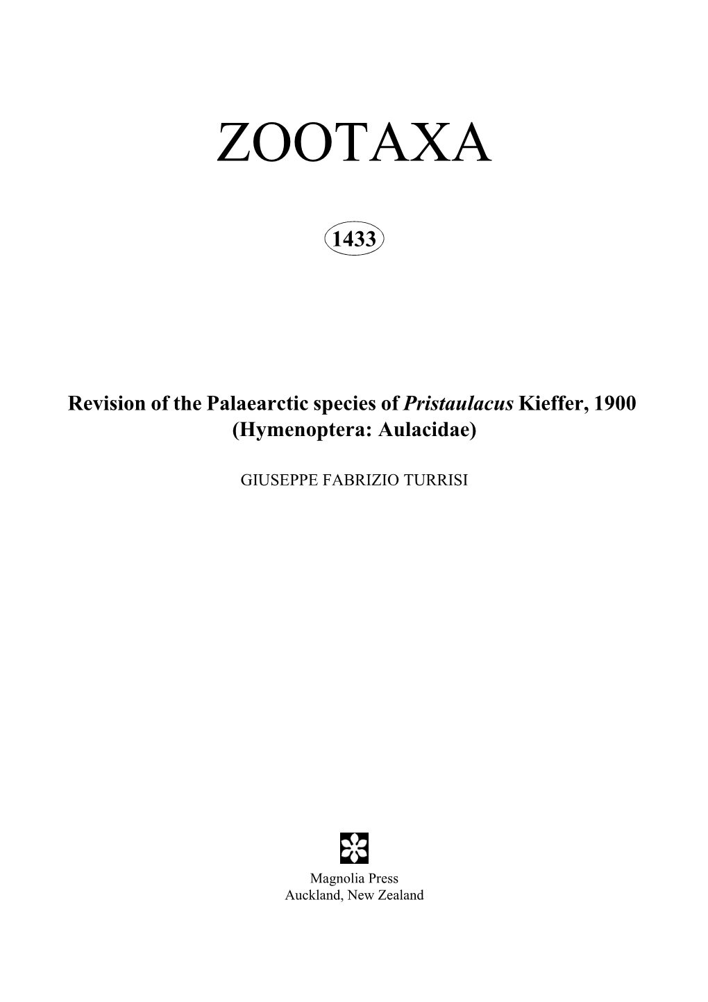 Zootaxa, Revision of the Palaearctic Species of Pristaulacus Kieffer, 1900 (Hymenoptera: Aulacidae)