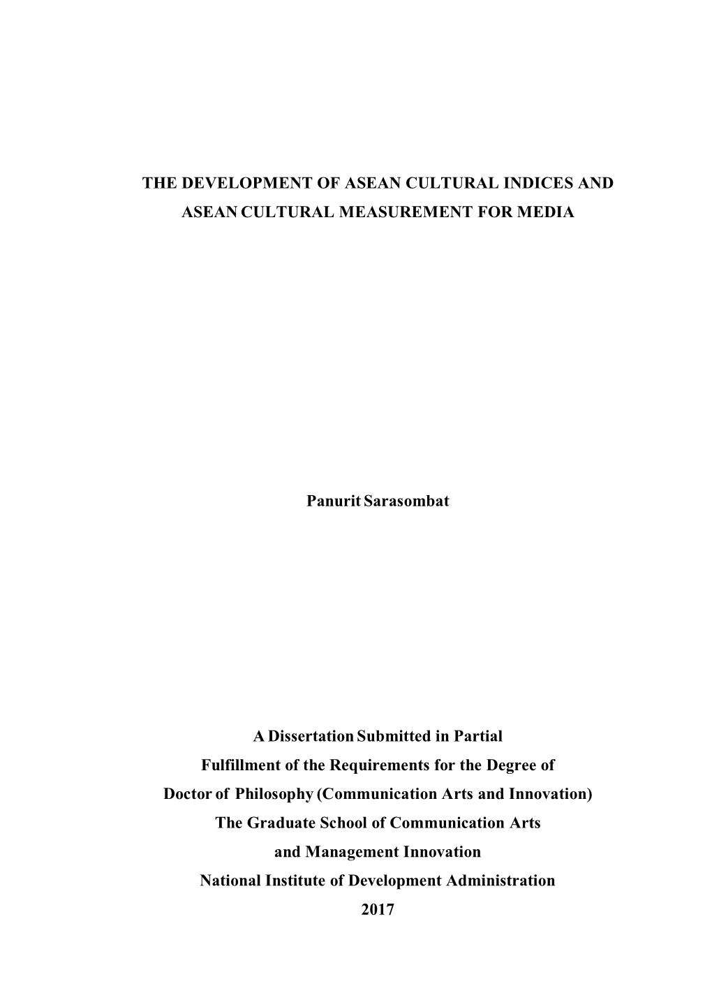 The Development of Asean Cultural Indices and Asean Cultural Measurement for Media