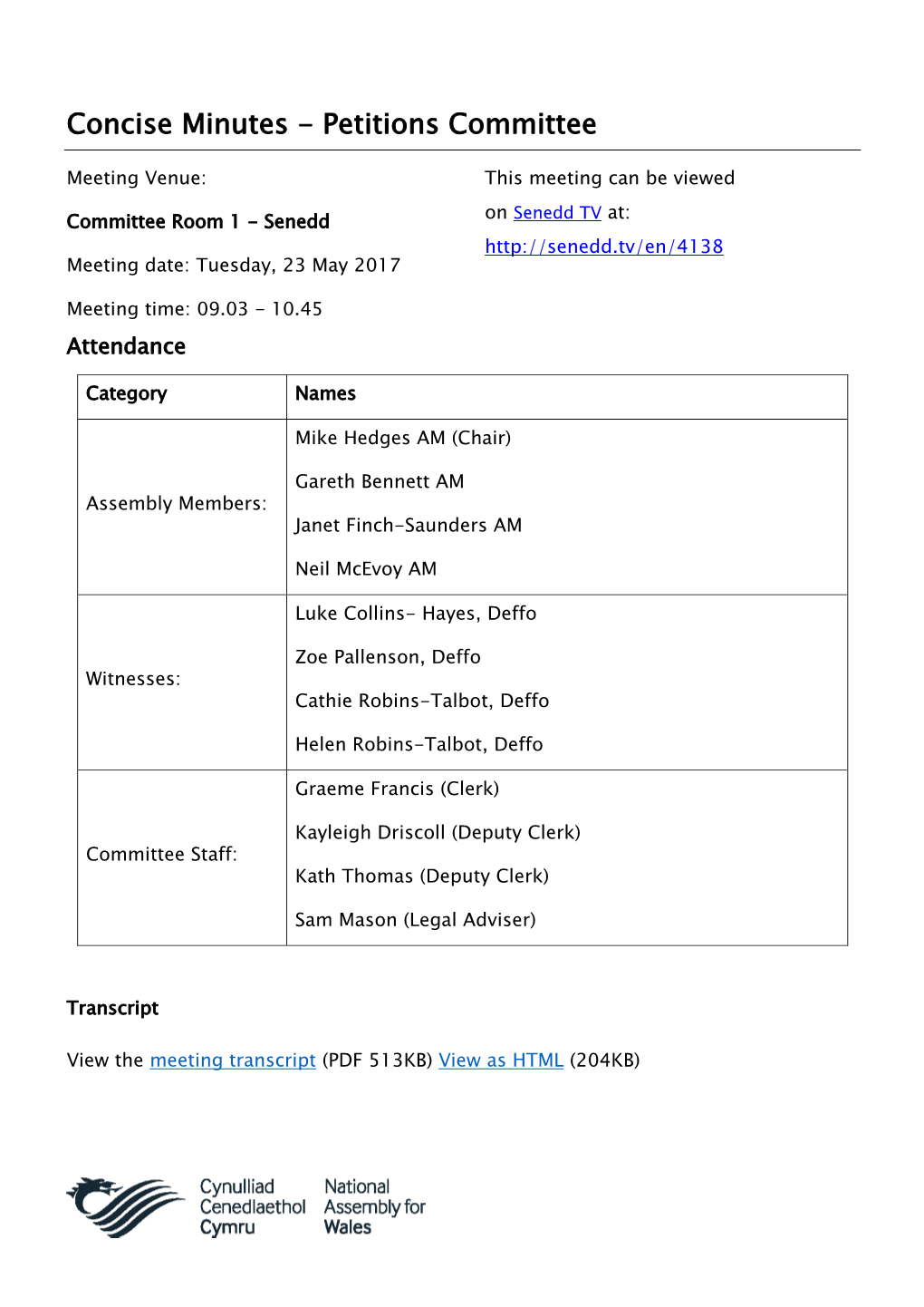 Concise Minutes - Petitions Committee