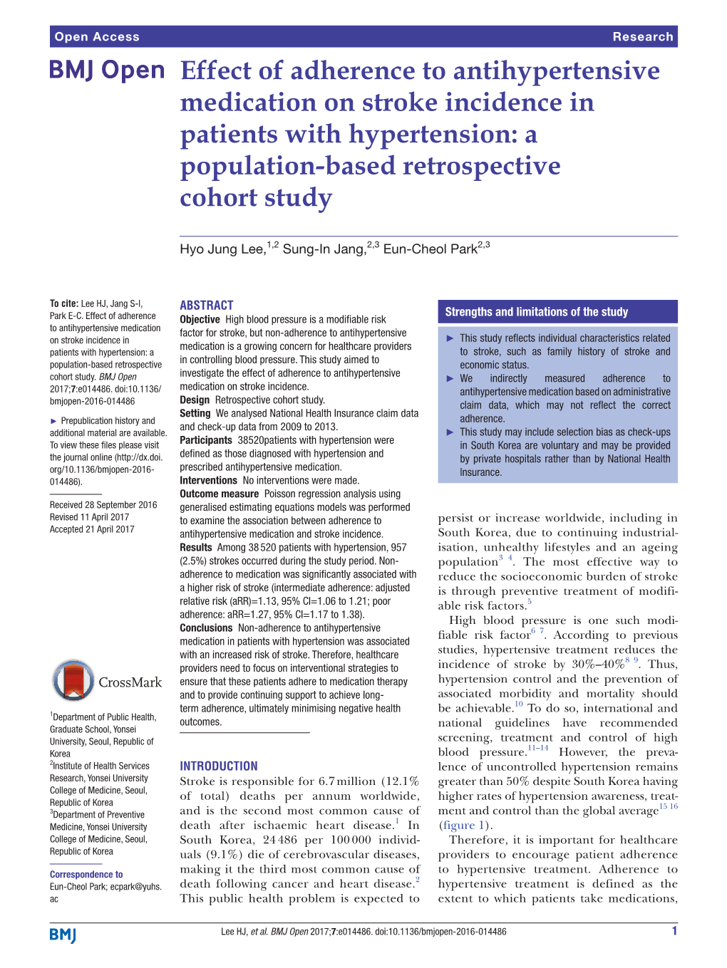 Effect of Adherence to Antihypertensive Medication on Stroke Incidence in Patients with Hypertension: a Population-Based Retrospective Cohort Study