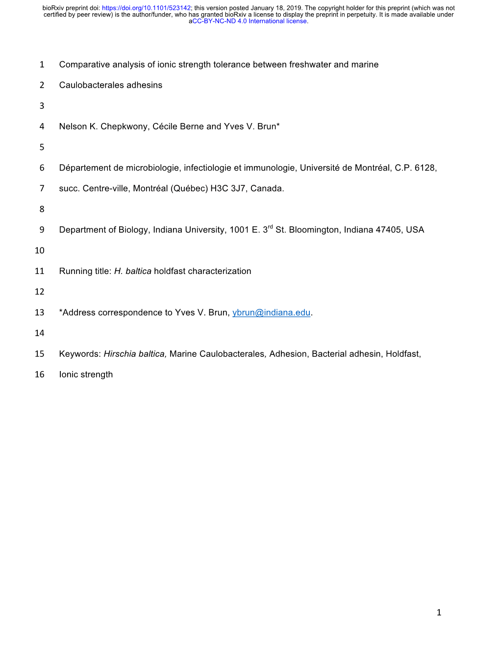 Comparative Analysis of Ionic Strength Tolerance Between Freshwater and Marine