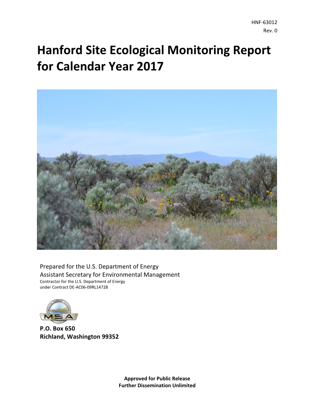 Hanford Site Ecological Monitoring Report for Calendar Year 2017