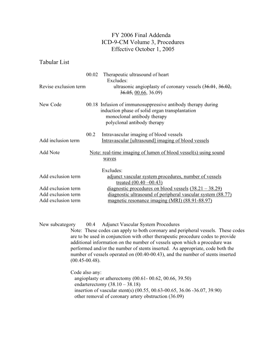 FY 2006 Final Addenda ICD-9-CM Volume 3, Procedures Effective October 1, 2005