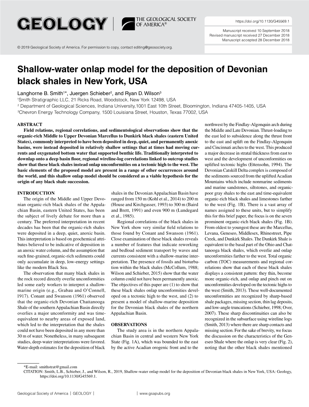 Shallow-Water Onlap Model for the Deposition of Devonian Black Shales in New York, USA Langhorne B