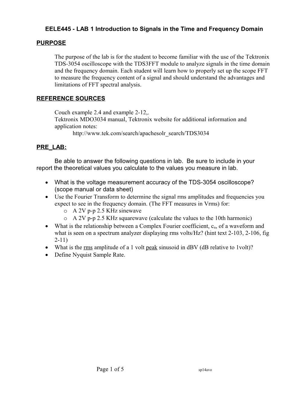 EELE445 - LAB 1 Introduction to Signals in the Time and Frequency Domain