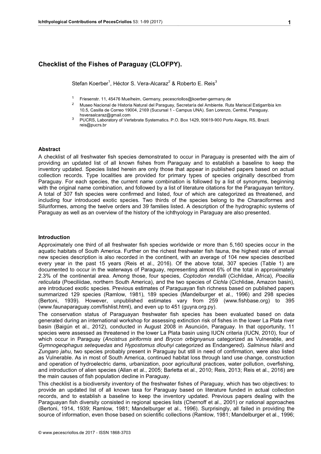 Remarks on the Type Locality of Corydoras Longipinnis KNAACK, 2007