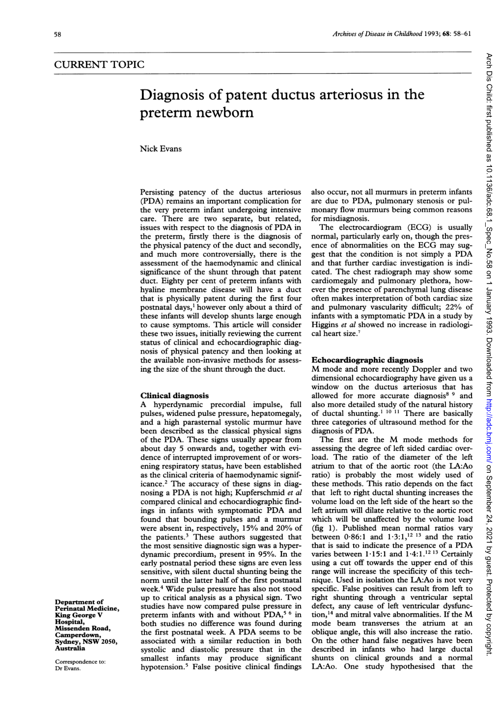 Diagnosis of Patent Ductus Arteriosus in the Preterm Newborn