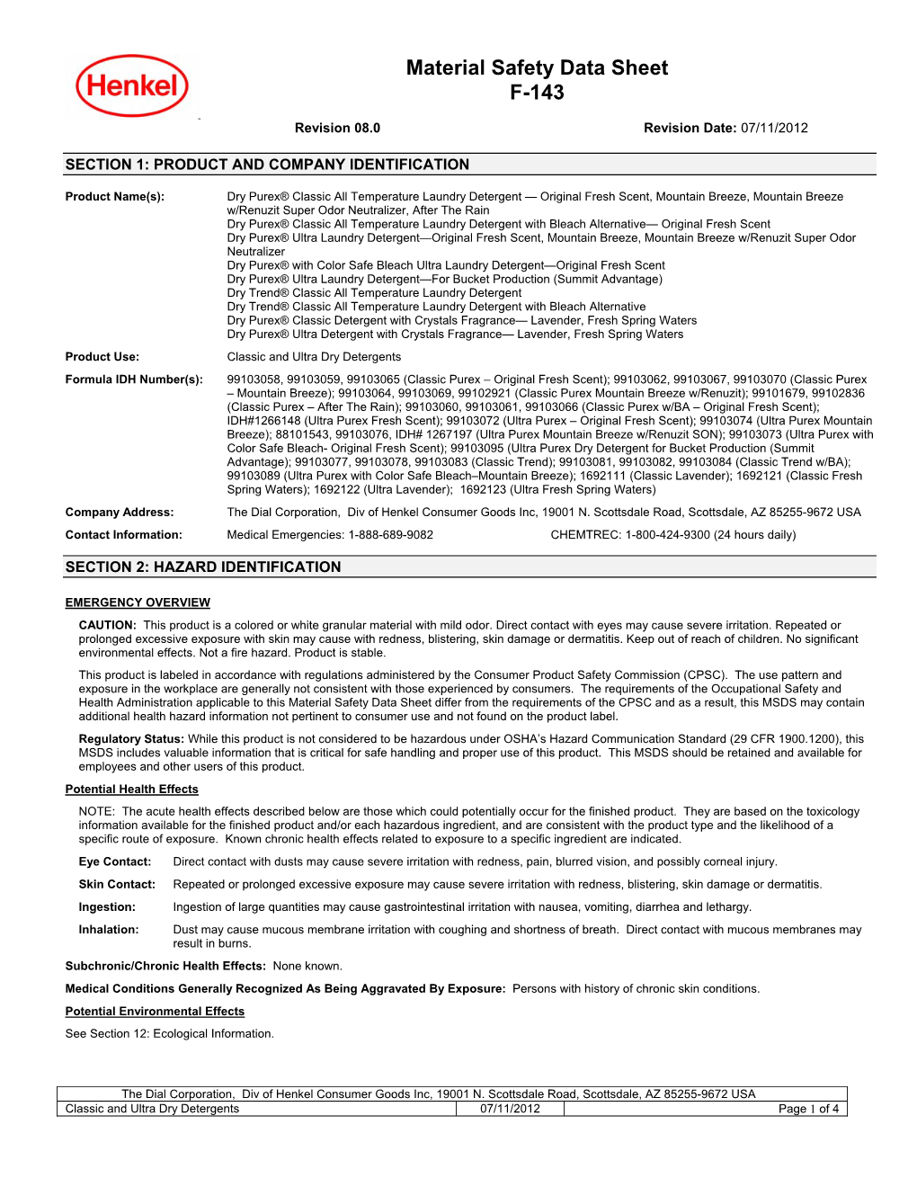 Material Safety Data Sheet F-143