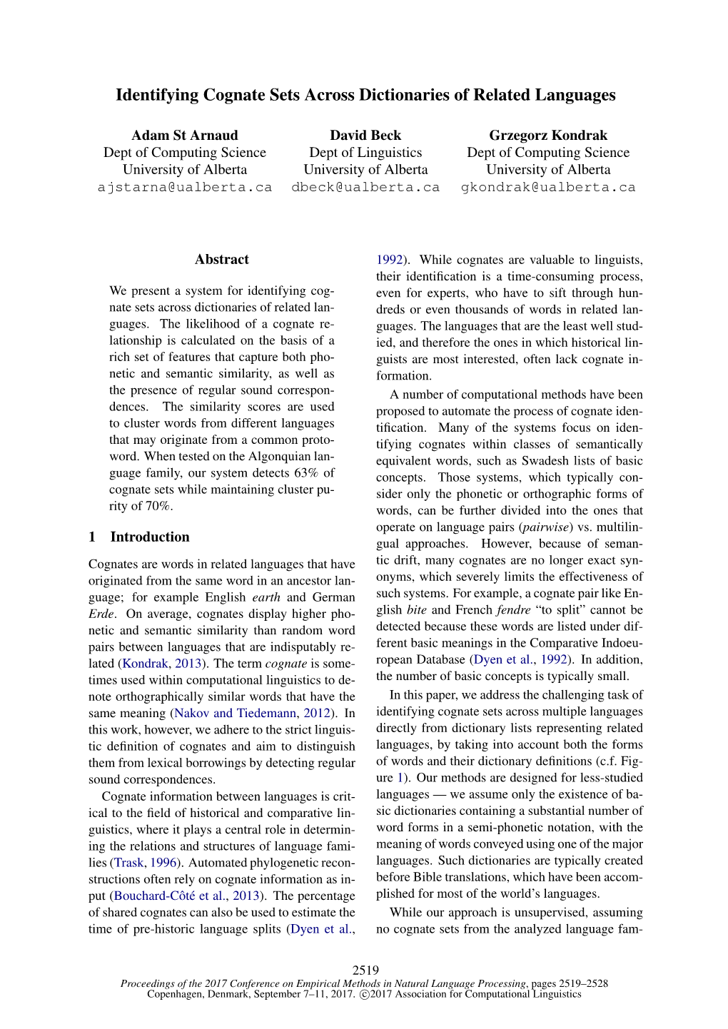 Identifying Cognate Sets Across Dictionaries of Related Languages