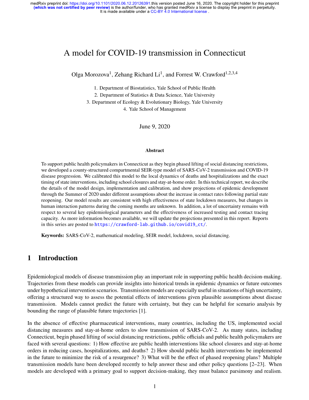 A Model for COVID-19 Transmission in Connecticut