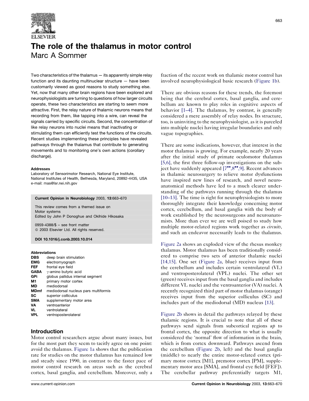 The Role of the Thalamus in Motor Control Marc a Sommer