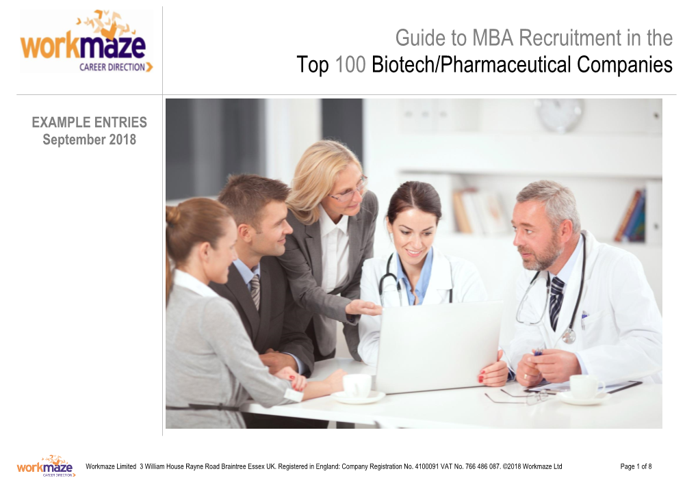 Guide to MBA Recruitment in the Top 100 Biotech/Pharmaceutical