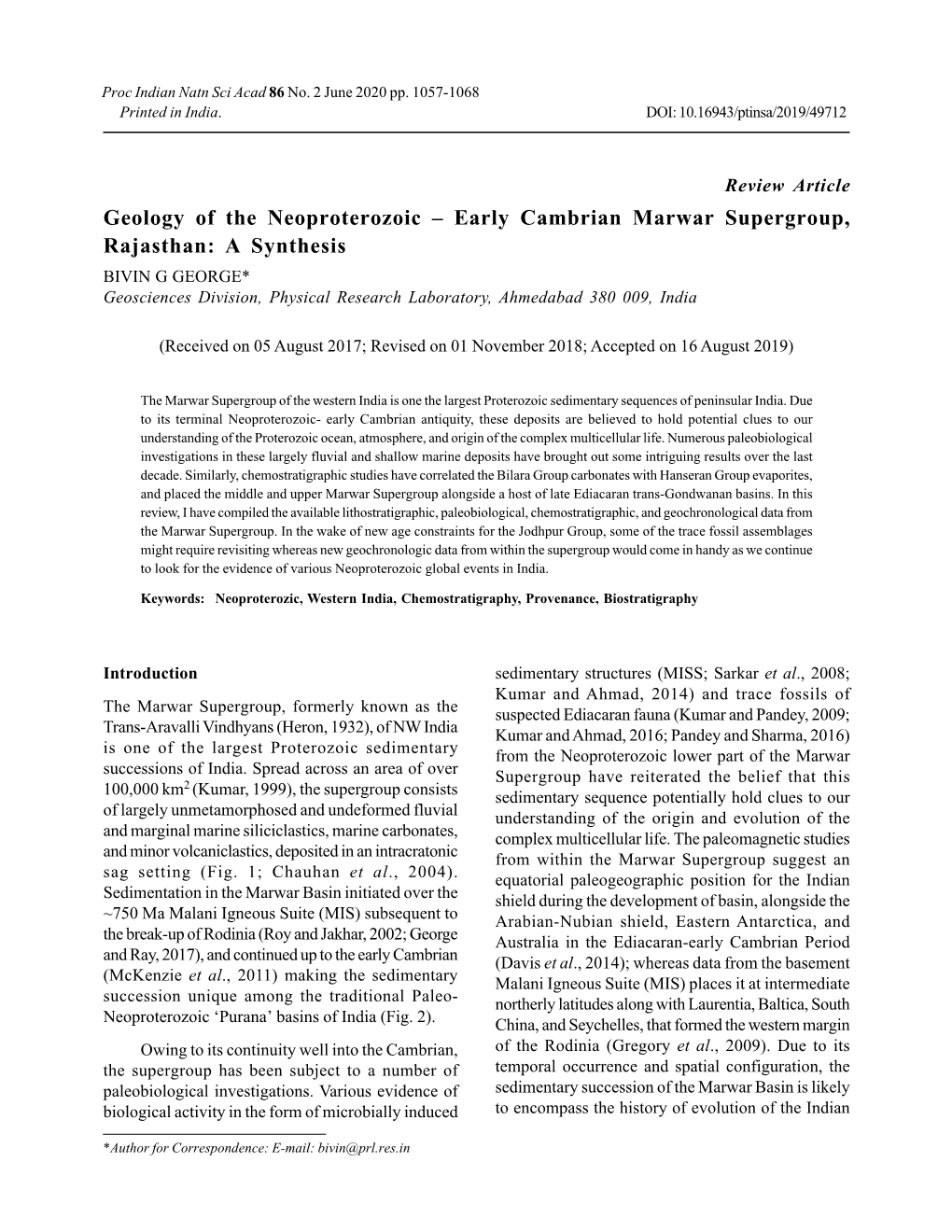 Geology of the Neoproterozoic – Early Cambrian Marwar Supergroup