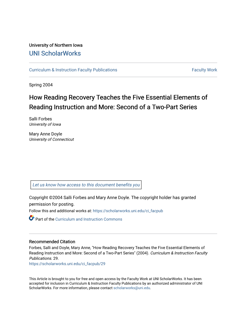 How Reading Recovery Teaches the Five Essential Elements of Reading Instruction and More: Second of a Two-Part Series