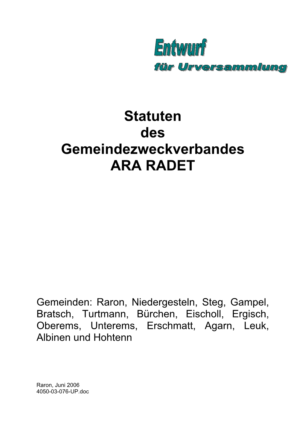 Statuten Des Gemeindezweckverbandes ARA RADET