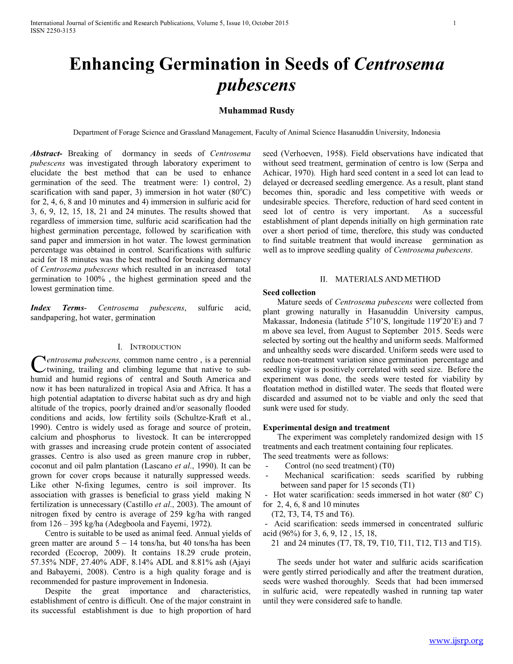 Enhancing Germination in Seeds of Centrosema Pubescens