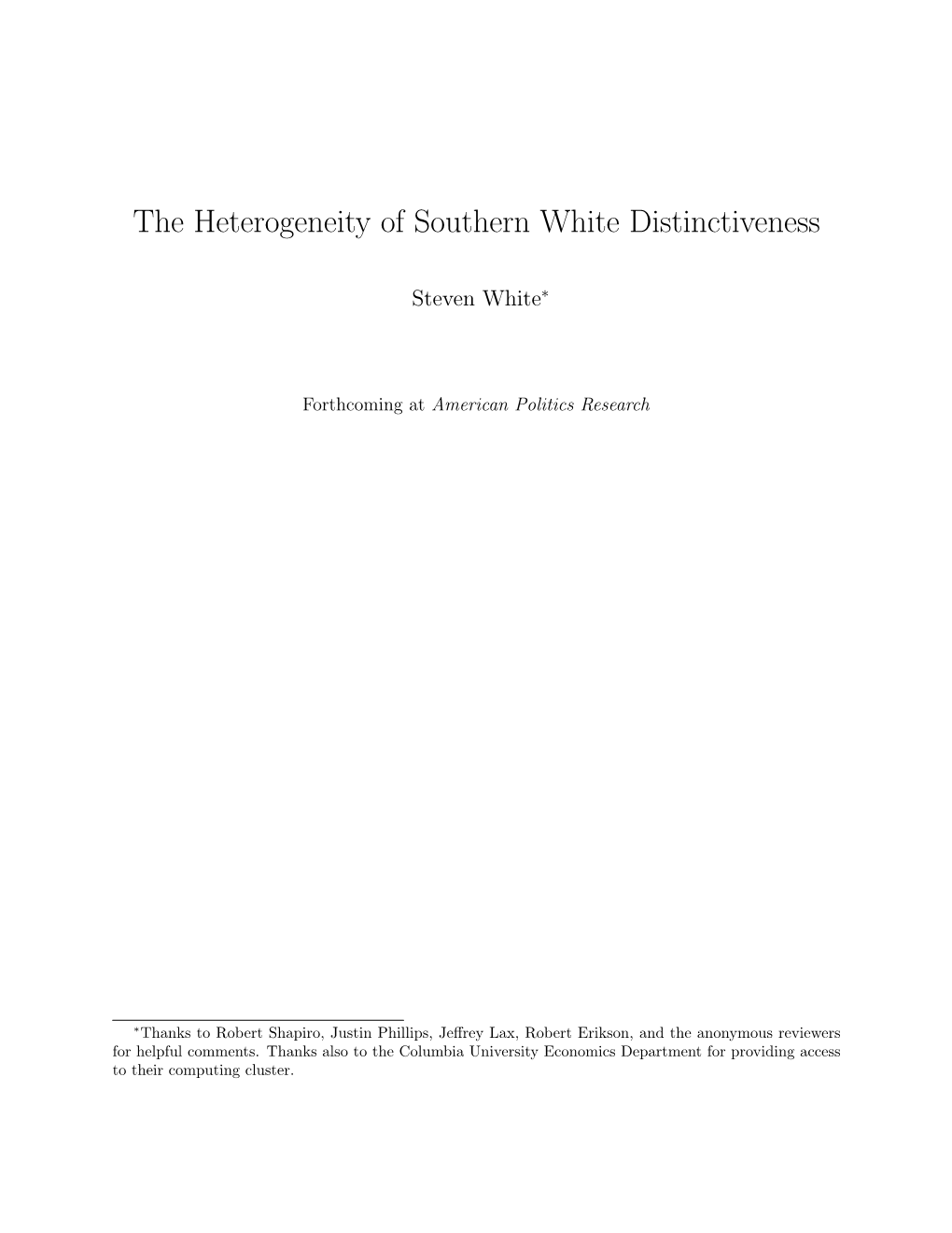 The Heterogeneity of Southern White Distinctiveness