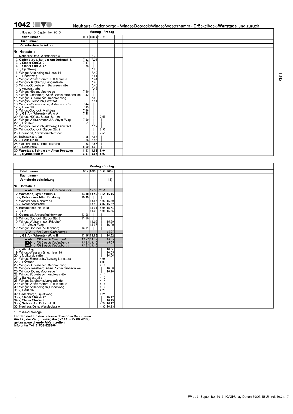 Cadenberge - Wingst-Dobrock/Wingst-Westerhamm - Bröckelbeck-Warstade Und Zurück Gültig Ab: 3