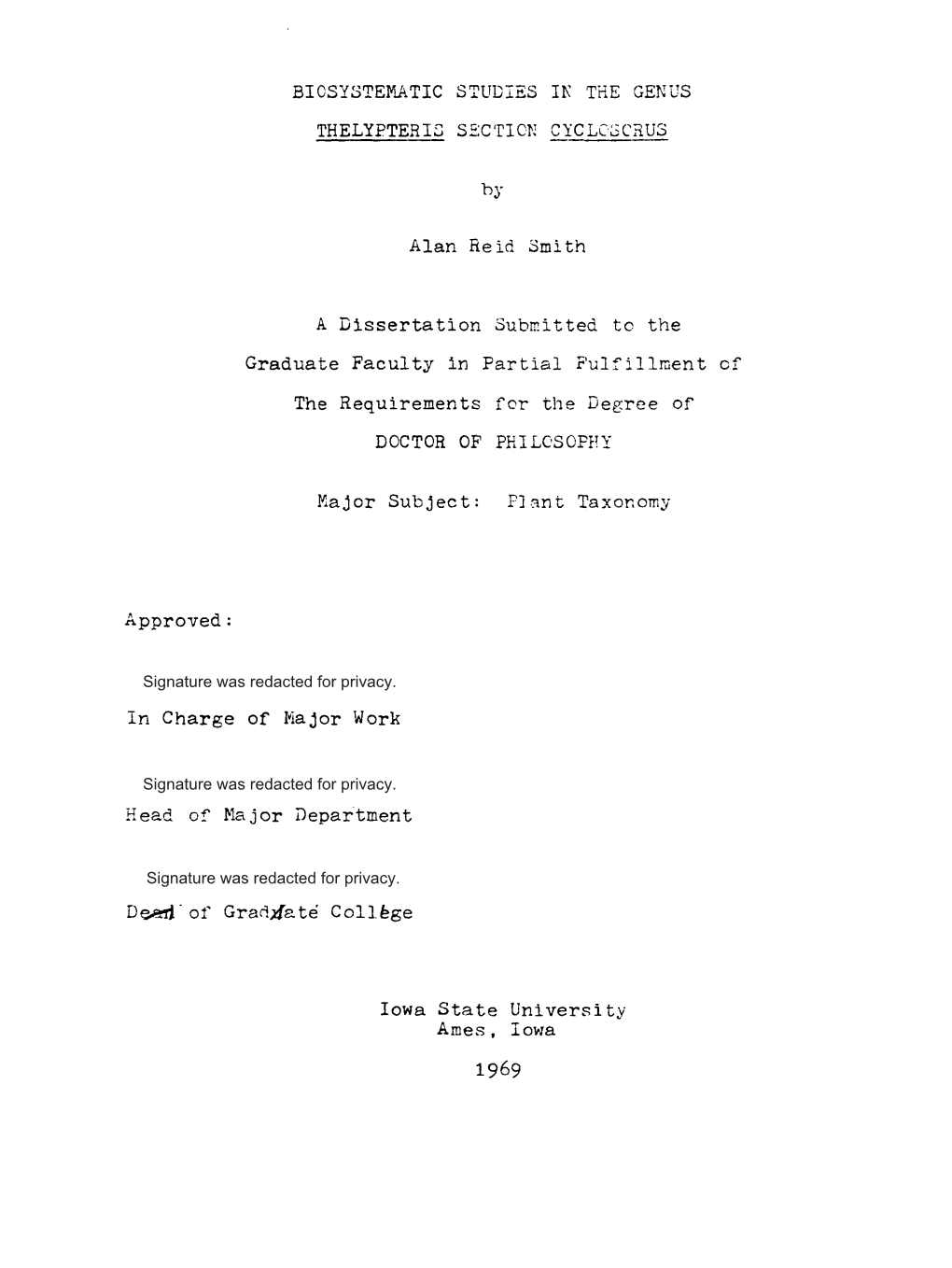 Biosystematic Studies in the Genus Thelypteris Section Cyclosorus