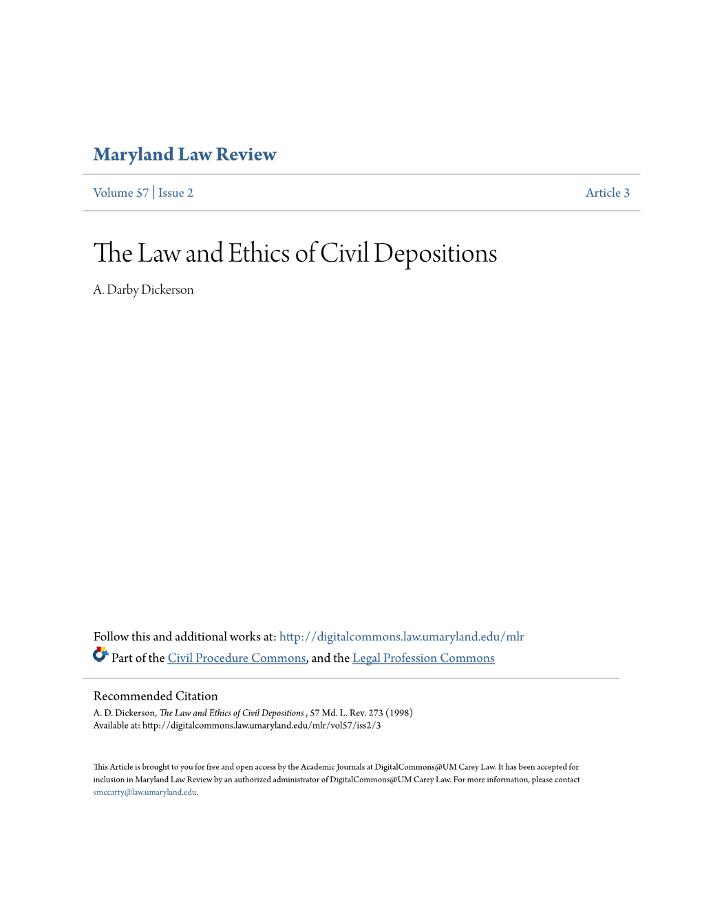 The Law and Ethics of Civil Depositions A