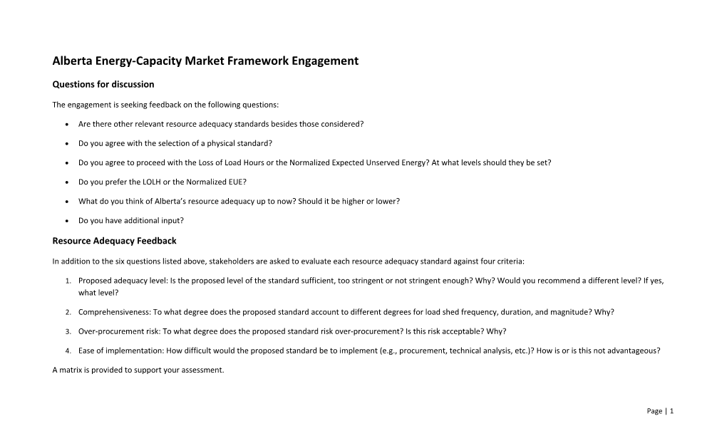 Alberta Energy-Capacity Market Framework Engagement