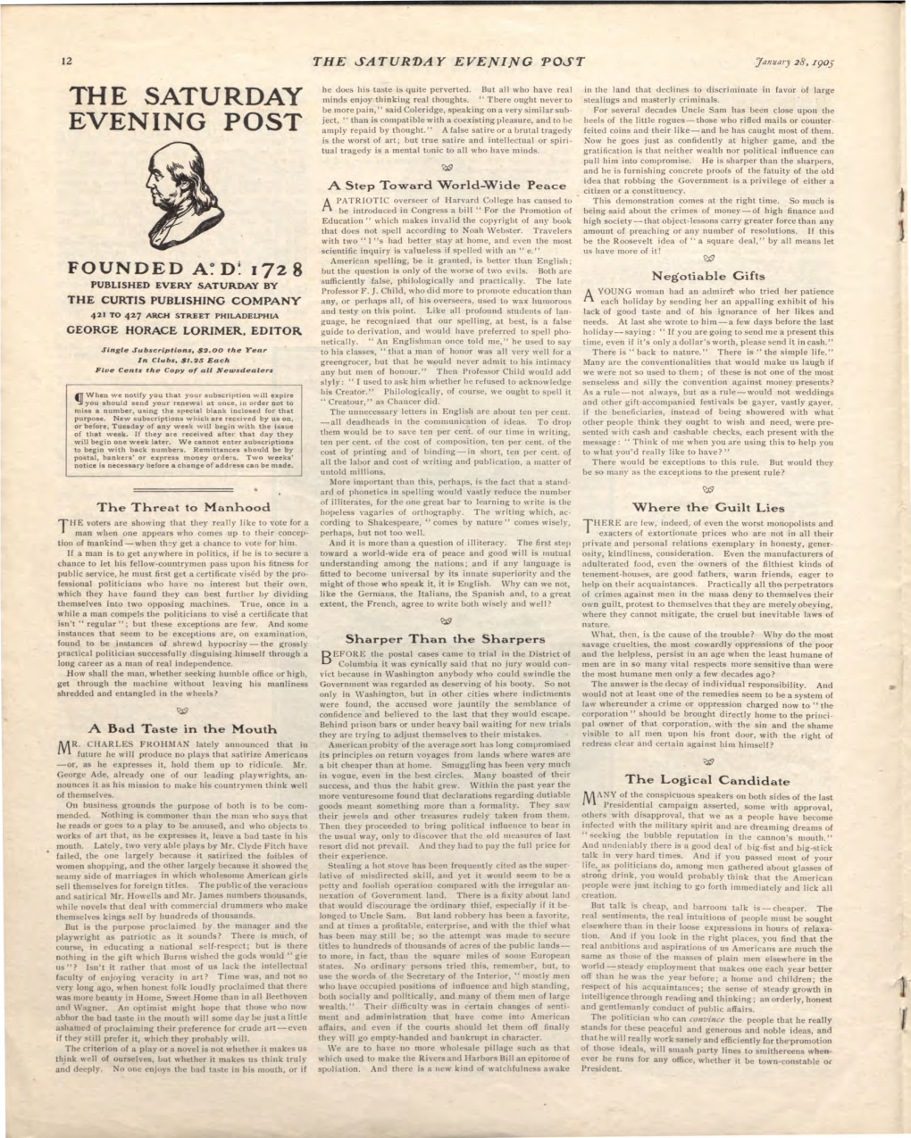 January 28, 1905, Editorial