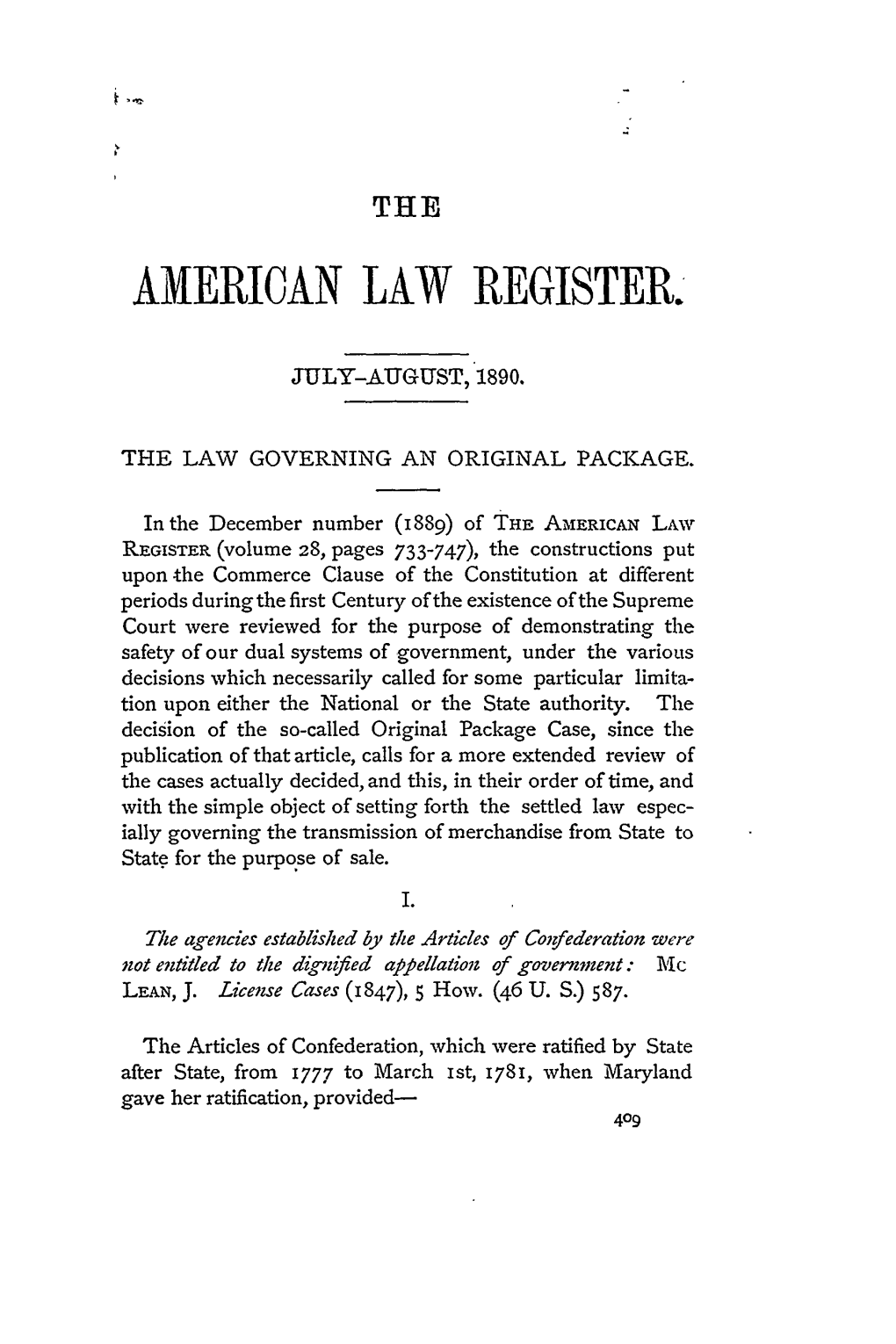The Law Governing an Original Package