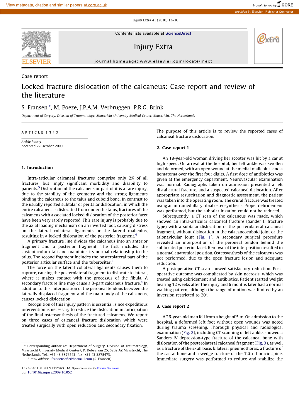 Locked Fracture Dislocation of the Calcaneus: Case Report and Review of the Literature