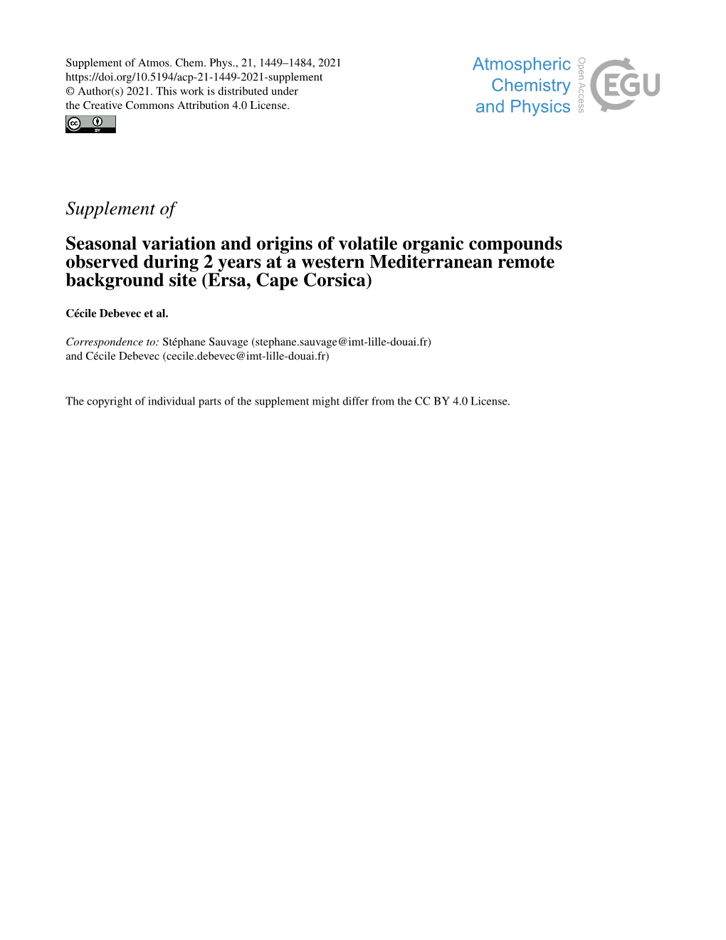 Supplement of Seasonal Variation and Origins of Volatile Organic