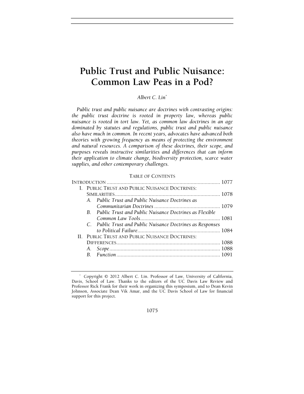 Public Trust and Public Nuisance: Common Law Peas in a Pod?