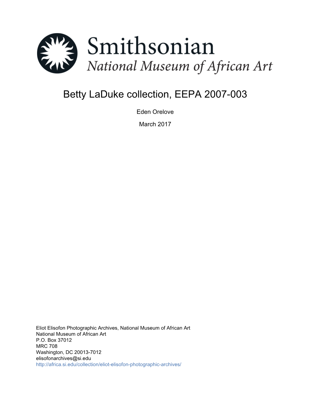 Betty Laduke Collection, EEPA 2007-003