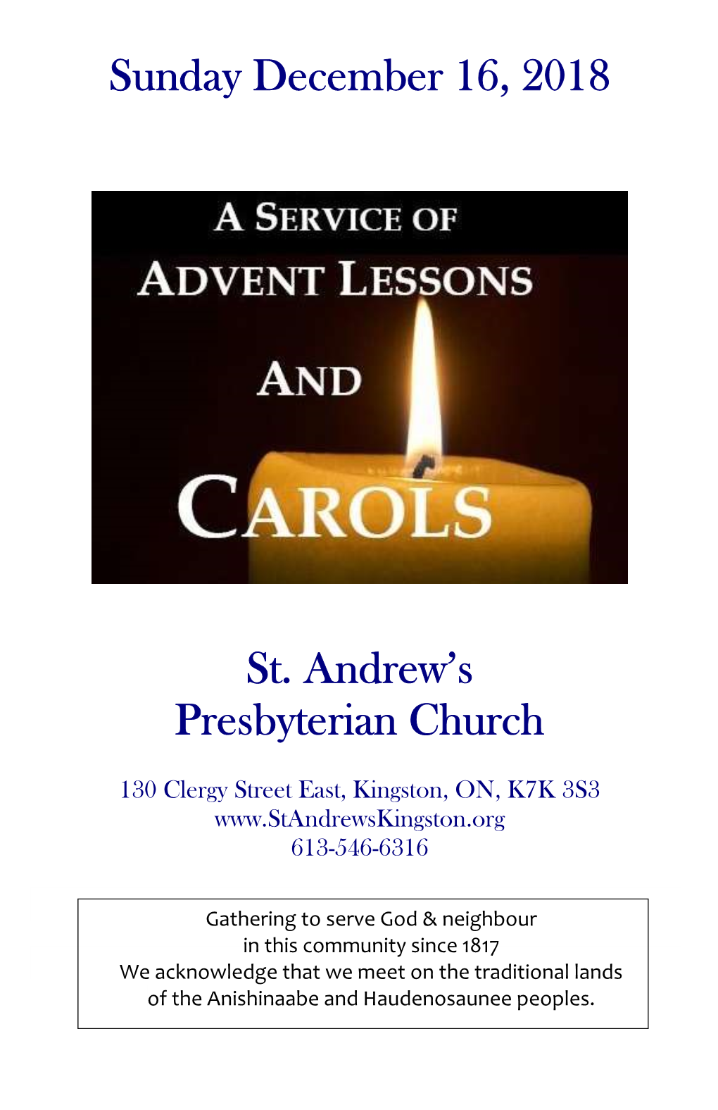 Sunday December 16, 2018 St. Andrew's Presbyterian Church