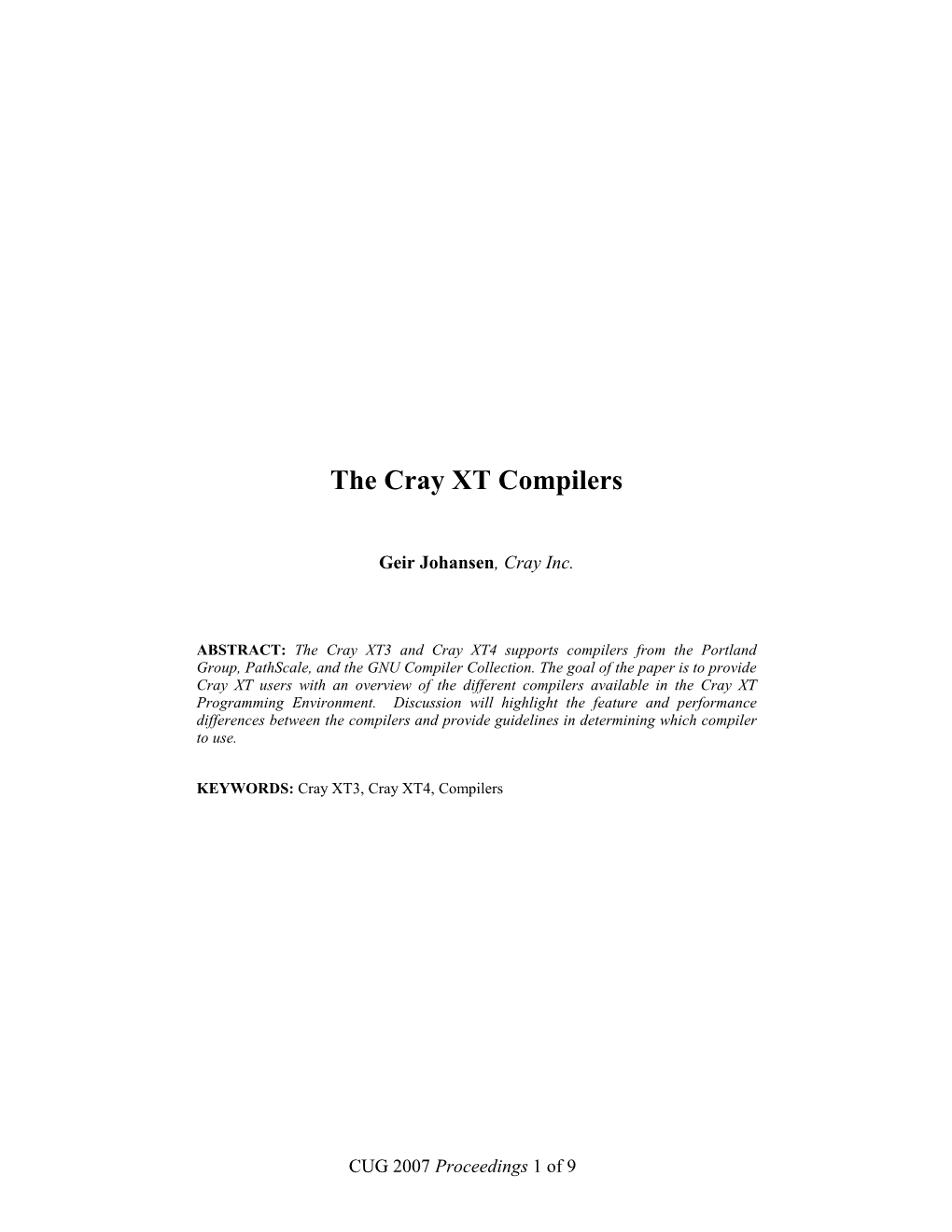 The Cray XT Compilers