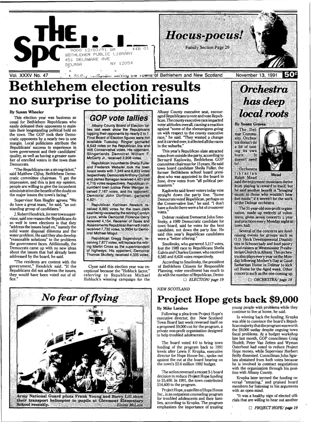 November 13,1991 - PAGE 3 Ambassadors Ofgoodwill NEW SCOTLAND Bethlehem Crews Laying Font Grove Water Pipes'