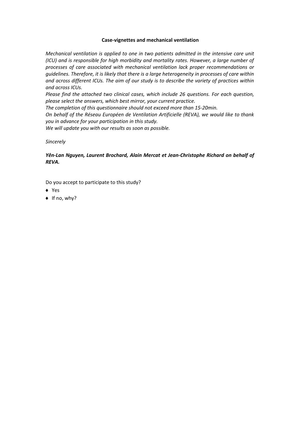 Case-Vignette and Mechanical Ventilation