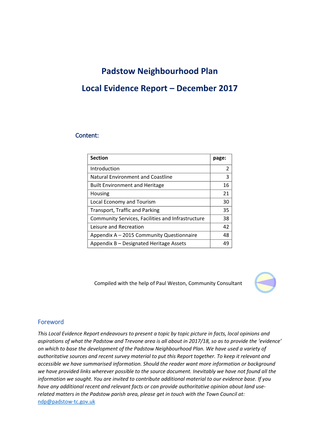 Padstow Neighbourhood Plan Local Evidence Report – December 2017