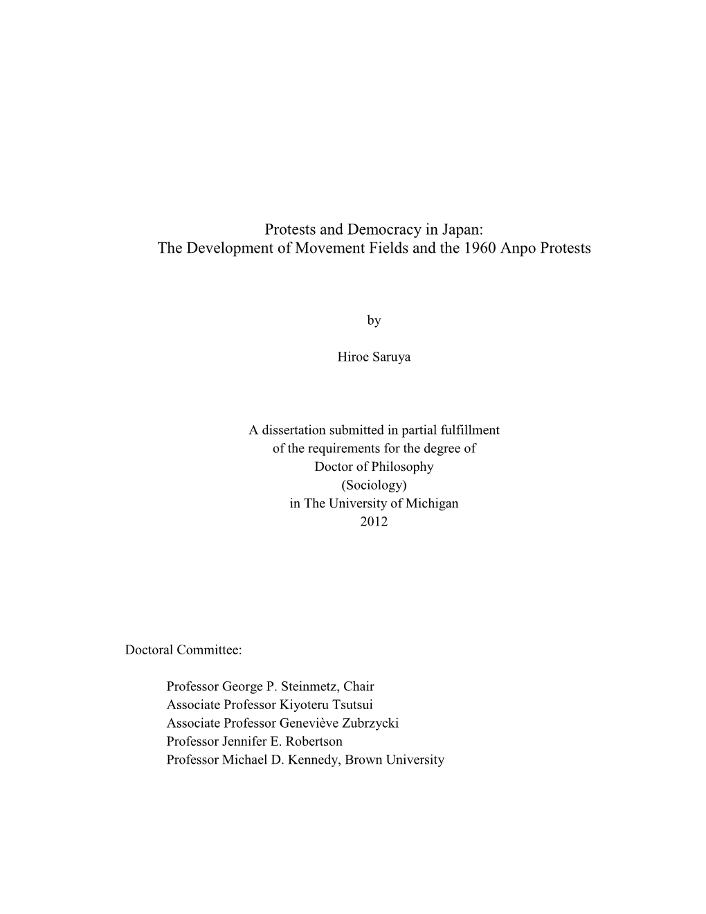 Protests and Democracy in Japan: the Development of Movement Fields and the 1960 Anpo Protests