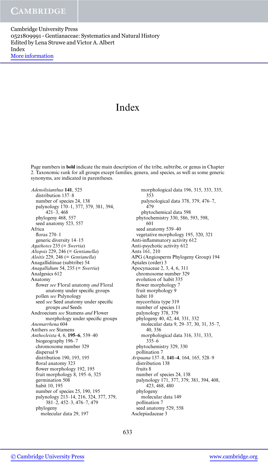 Gentianaceae: Systematics and Natural History Edited by Lena Struwe and Victor A