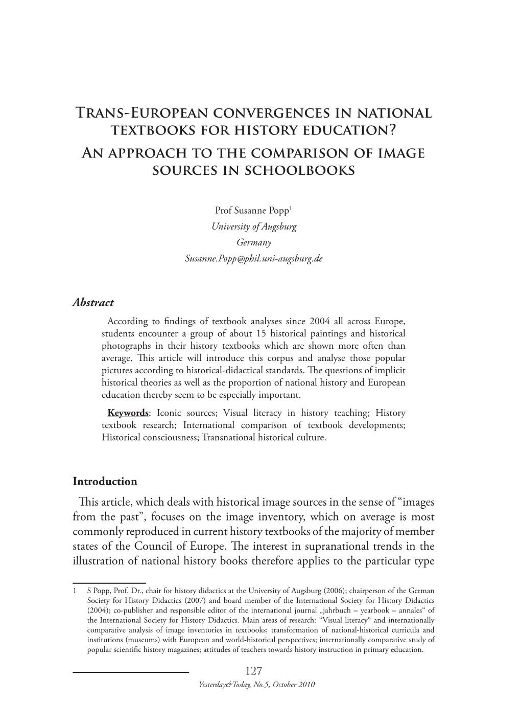 Trans-European Convergences in National Textbooks for History Education? an Approach to the Comparison of Image Sources in Schoolbooks