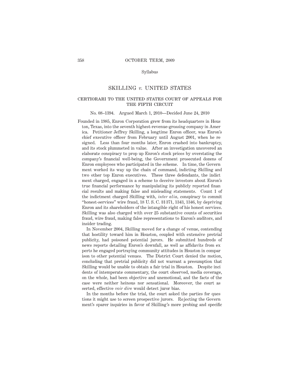 U.S. Reports: Skilling V. United States, 561 U.S. 358 (2010)