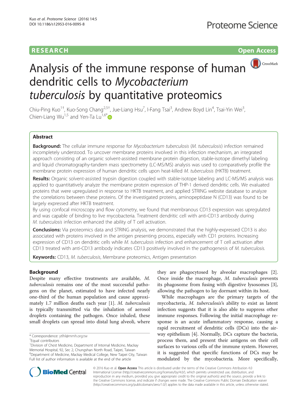 Analysis of the Immune Response of Human Dendritic Cells To