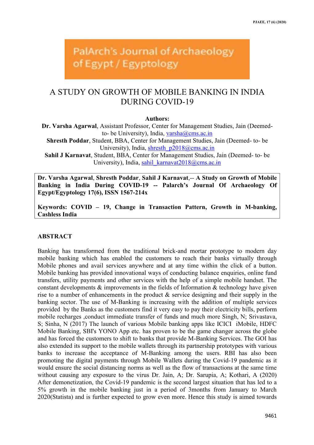 A Study on Growth of Mobile Banking in India During Covid-19